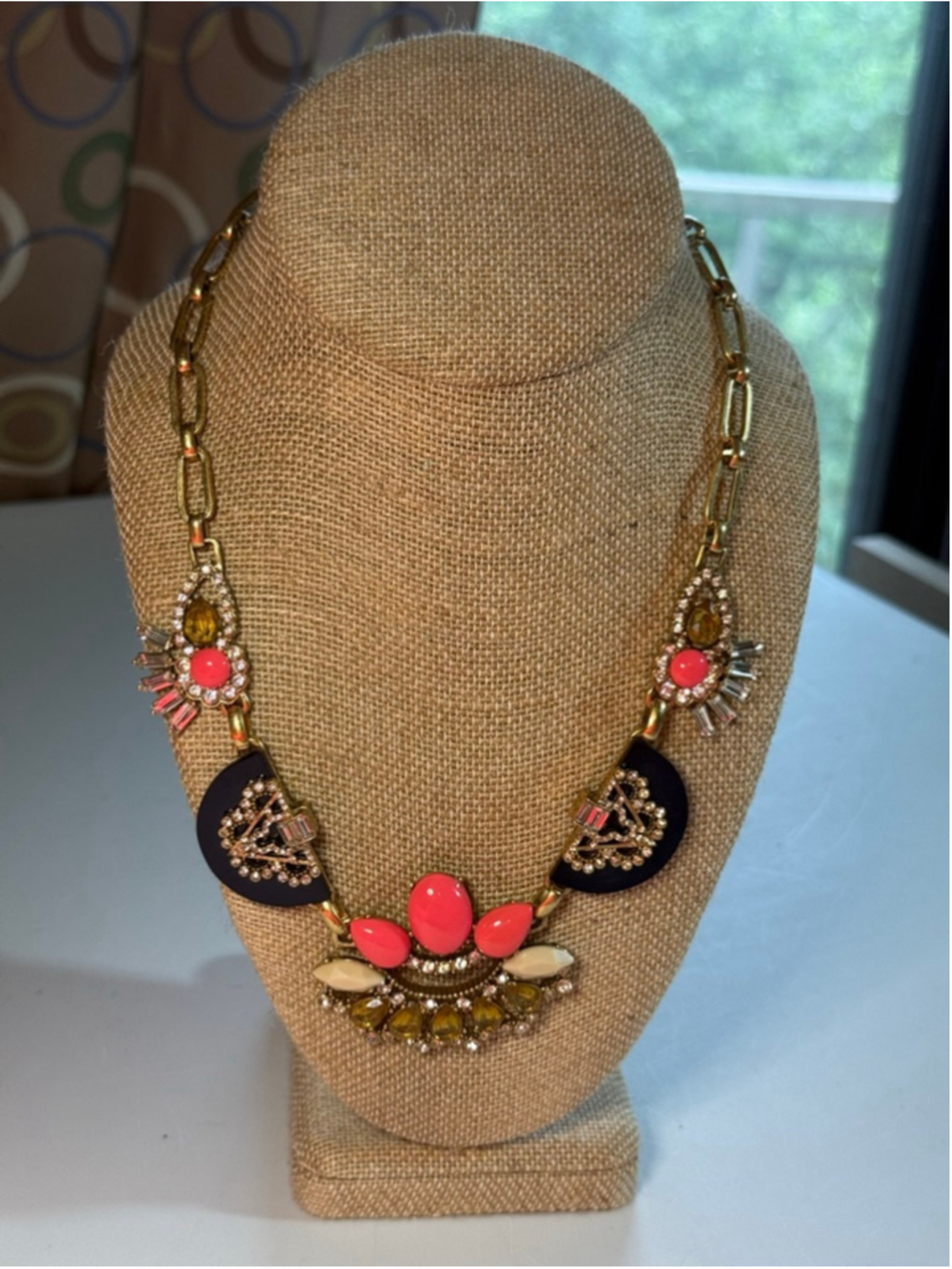 Y2K Vintage (Retired) J.Crew Statement Necklace Gold Coral Navy Blue